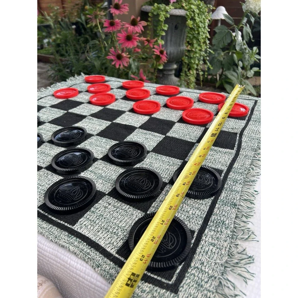 Jumbo Checkers Tic Tac Toe 3-in-1 Woven Rug Game 26” Complete With Bag